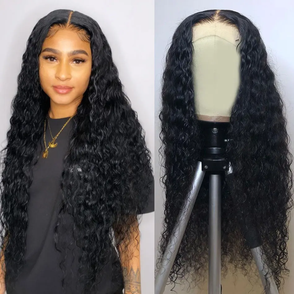 4x4 28 30 Inch Deep Wave Lace Wig 100% Human Hair Lace Wigs Perucian Deep Curly Wig Remy Deep Curly Lace Closure Human Hair Wig