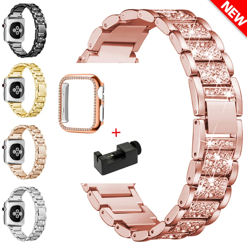 

Band + Case Metal Strap For Apple Watch Series 6 5 SE Strap 40mm 44mm Diamond Ring 38mm 42mm Stainless Steel Bracelet iwatch 4/3