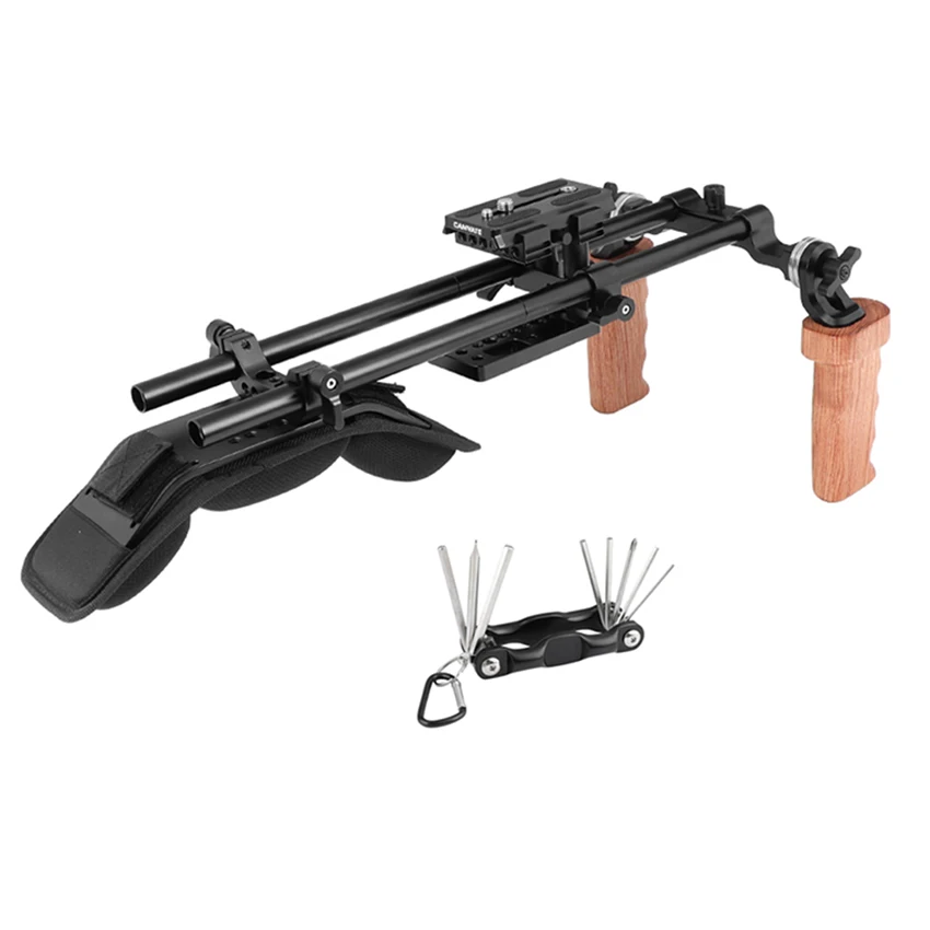 CAMVATE Pro Schulter Montieren Rig Mit Manfrotto QR Platte & Dual Holz Handgriffe Rosette Verbindung Für DSLR Kamera/DV camcorder