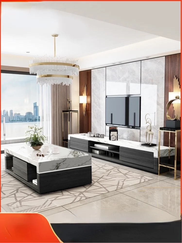

Marble coffee table TV cabinet combination small apartment living room household Nordic modern minimalist tea table minimalist