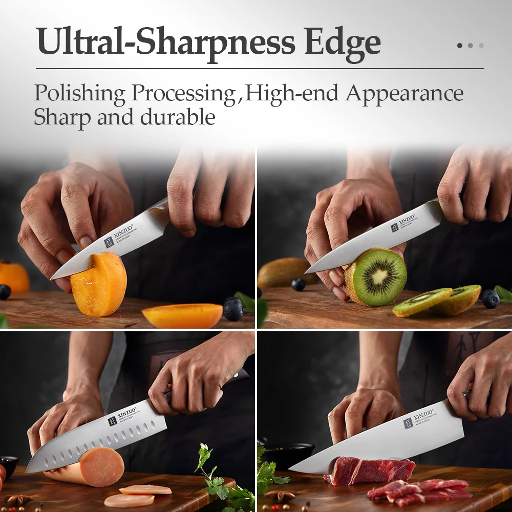 XINZUO 6PCS Kitchen Knife Set Utility Cleaver Chef Bread Knives High Carbon Geman Steel Stainless Steel Cooking Knife