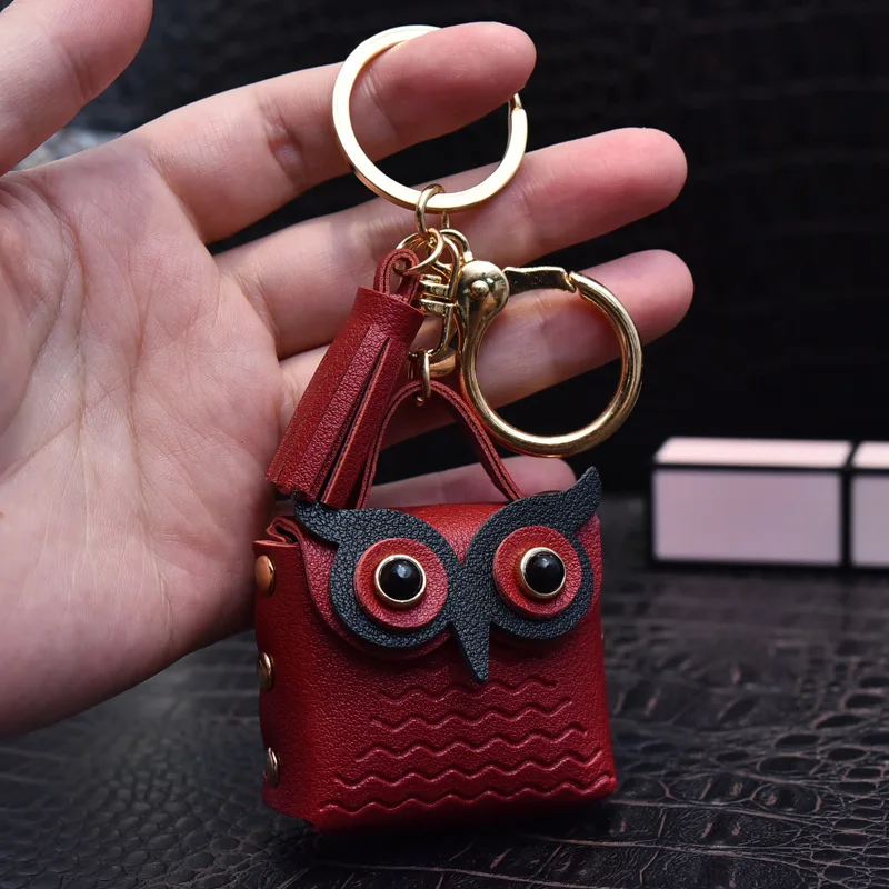 1 PC Cute Key Bag Owl Coin Purse Mini School Bag Car Key Chain Pendant Lady Wallet PU Leather Coin Purses Coin Purse Keychain