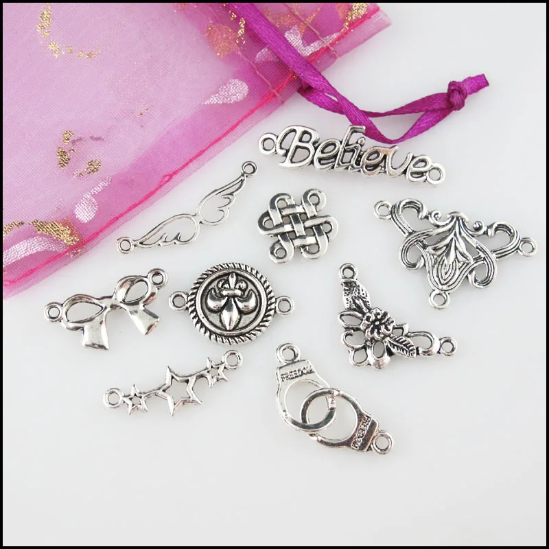 Fashion New Handcuffs Stars Believe Wings Bow Tibetan Silver Plated Connectors For Gifts Jewelry