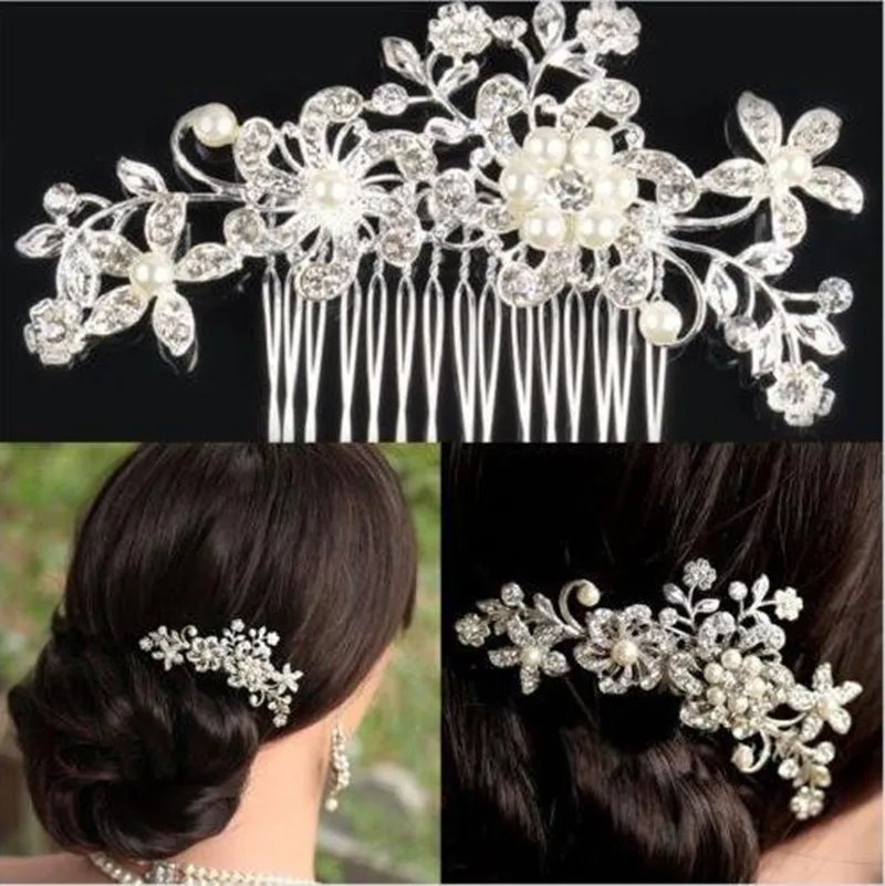 Princess Hair Combs Girls Party Bridal Hair Accessories Headdress Crown Crystal Pearl Wedding Bridal Hair Accessories Headdress