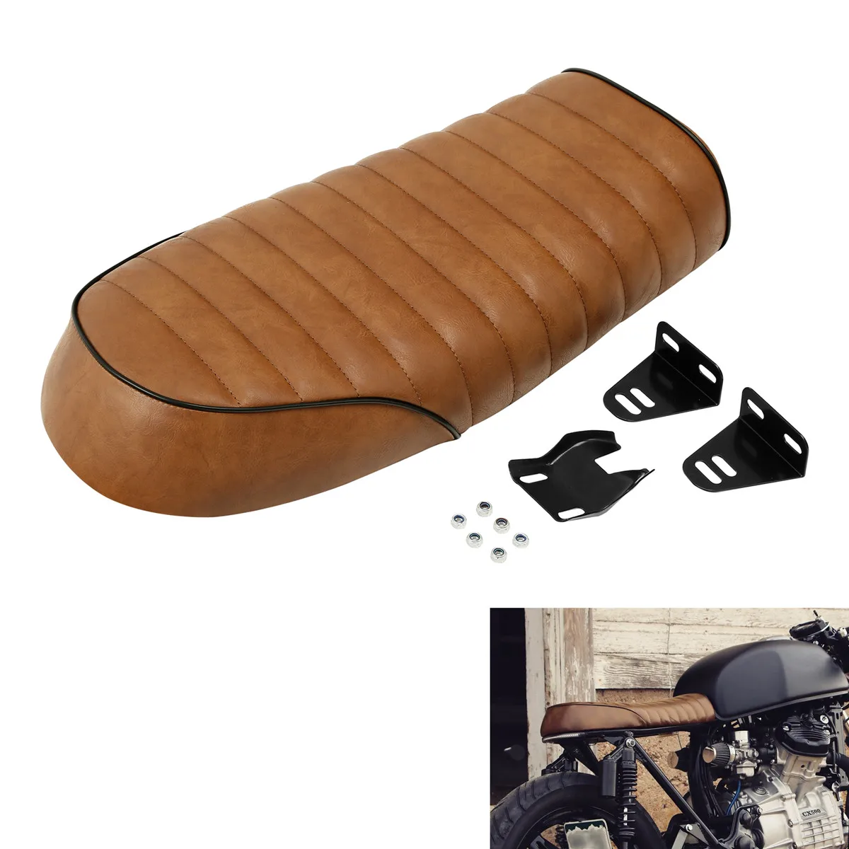 

Motorcycle Synthetic Leather Cafe Racer Seat Brat & Hump Saddle for Honda CB400/750 CG 125