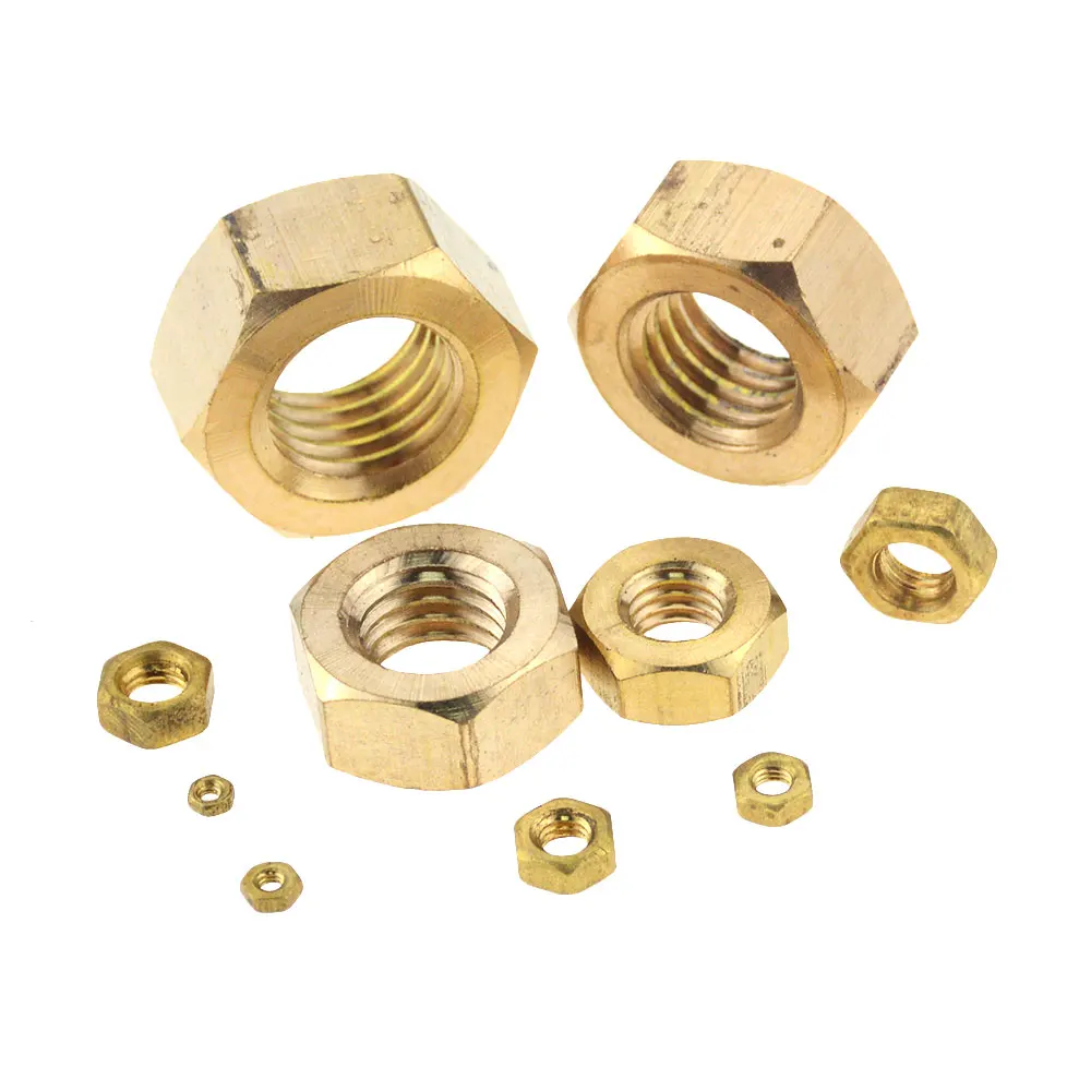 DIN934 Brass Copper Hex Hexagon Nut M1.6 M2 M2.5 M3 M4 M5 M6 M8 M10 M12 M14 M16 Screw Bolt Hardware Fastener