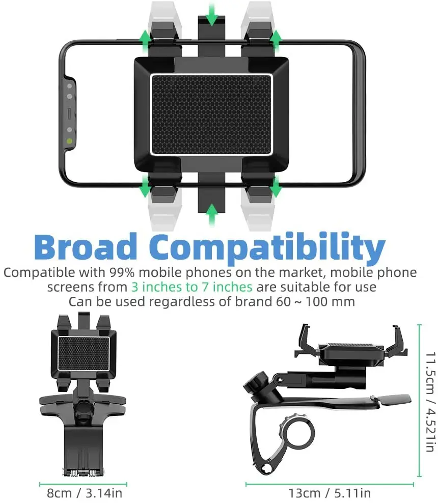 Fimilef Dashboard Car Phone Mount, Multifunctional Dashboard Rearview Mirror Car Phone Holder with 360-Degree Rotating Adjustabl