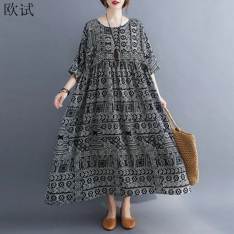 Oversized Summer Beach Floral Dress Casual Cotton Ladies Dresses for Women Oversize Korean Dress Robe Femme 2023