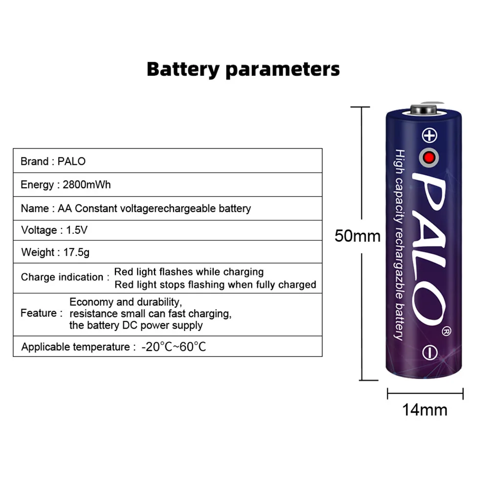 20Pcs AA Battery 1.5v 2A 2800mWh Rechargeable AA Batteries for Toys Camera Calculator Mp3 Player ect