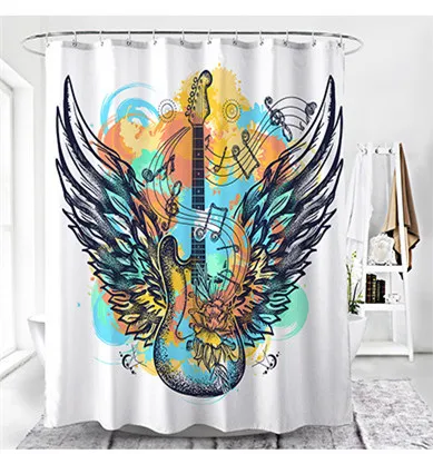 Modern cartoon rabbit printed 100% polyester waterproof fabric shower curtain  bathroom bathtub durable curtain with hooks