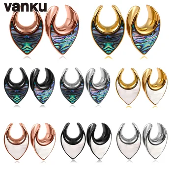 Vanku 10pcs 안장 무게 전복 쉘 터널 확장기 게이지 플러그 들것 하프 아크 모양 터널 플러그 피어 싱 쥬얼리 