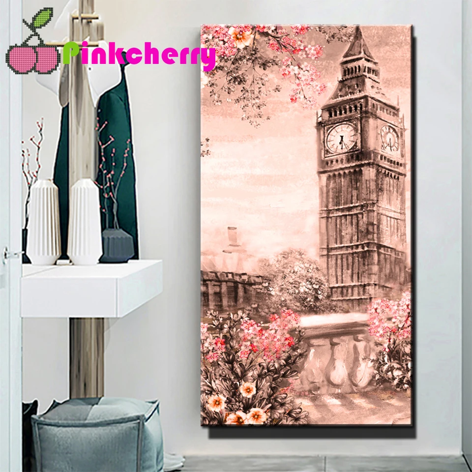 Big Size Diamond Painting Complete novelty Big Ben Flwoers Picture diamond embroidery rhinestone vintage London landscape k443