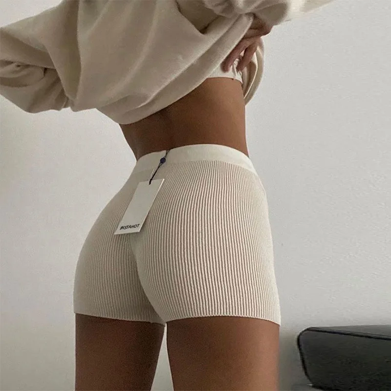 Summer Knit Shorts Cotton White Women Casual Mini Black Sexy High Waist Ribber Streetwear Basic Biker Shorts High Stretched