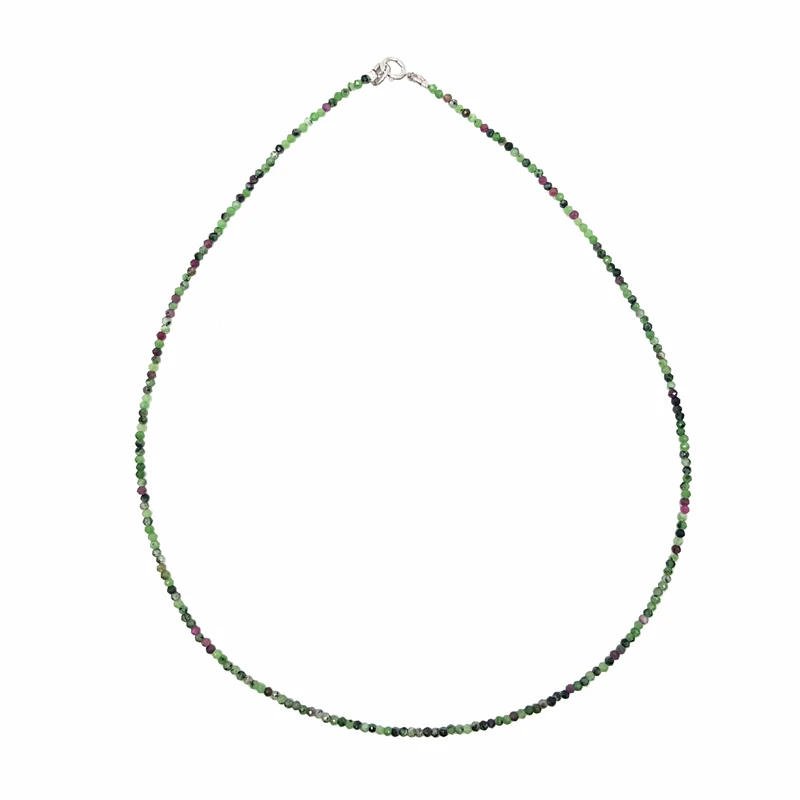 

LiiJi Unique Women Necklace Anyolite Ruby Zosite Approx 1-2mm Faceted Beads 925 Sterling Silver Choker Necklace 14''-20''