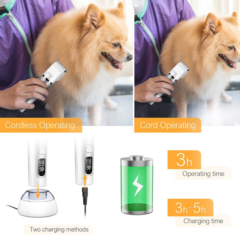 Benepaw Professional Cordless Dog Hair Trimmer Rechargeable Powerful Motor LCD Display Ultra-sharp Blade Pet Clipper Grooming