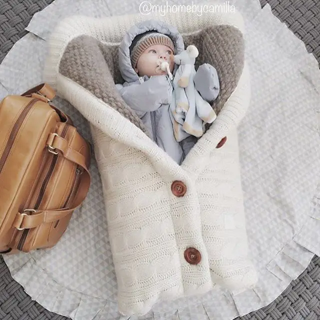 Infant Neugeborenen Baby Junge Mädchen Winter Warme Schlafsack Taste Stricken Swaddle Wrap Swaddling Kinderwagen Wrap Decke Bettwäsche Tasche