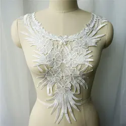 White Flower Fabric Collar Tassel Embroidered Wedding Gown Appliques Trims Sew On Patch For Dress DIY Decoration