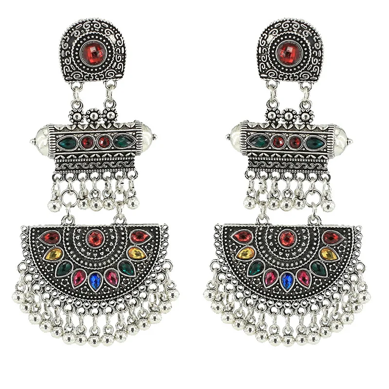 Bollywood Kundan Earrings for Women Bohemian Oxidized Indian Jewelry Indian Earrings Jhumka Gypsy Turkish Tribal Festival Gift