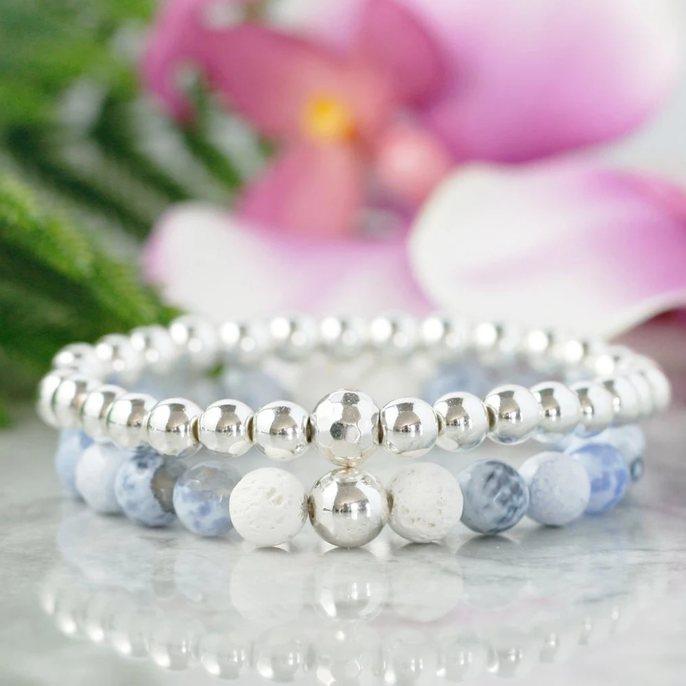 

MG1070 Blue Fire Agate Diffuser Bracelet Essential Oil Aromatherapy Jewelry White Lava Bead Hematite Healing Crystal Breacelet