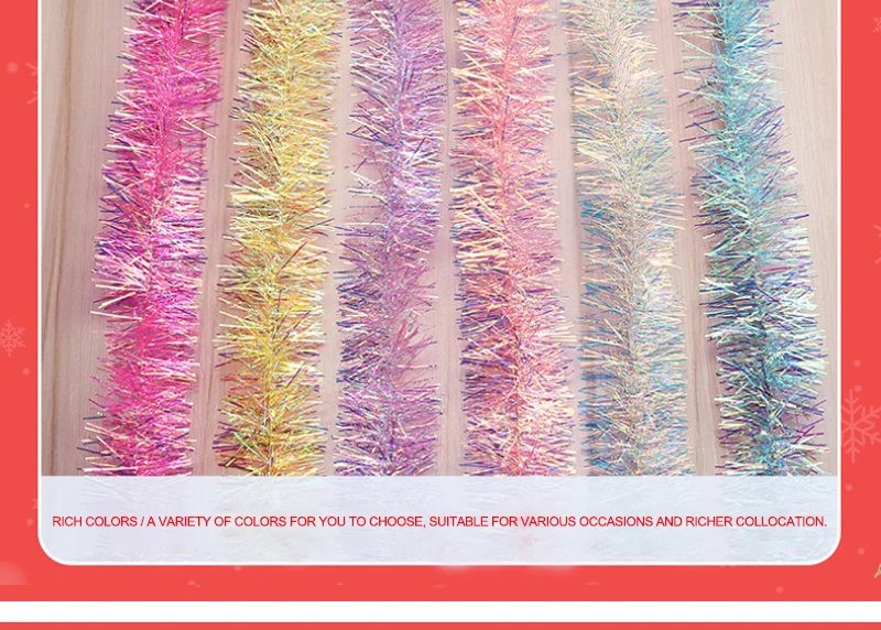 2 Stück 2m Schillernde Künstliche Madder-Farbene Folien-Quastengirlande für Weihnachtsbaum, Hochzeit, Geburtstag, Party, Heimdekoration – Detail 11
