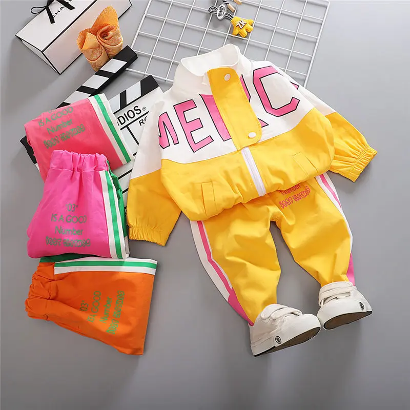 Spring Autumn Children Patchwork Sport Clothes Boys Kids Girls Fashion Outwear Pants 2Pcs/Sets Infants Novelty Letter Tracksuit