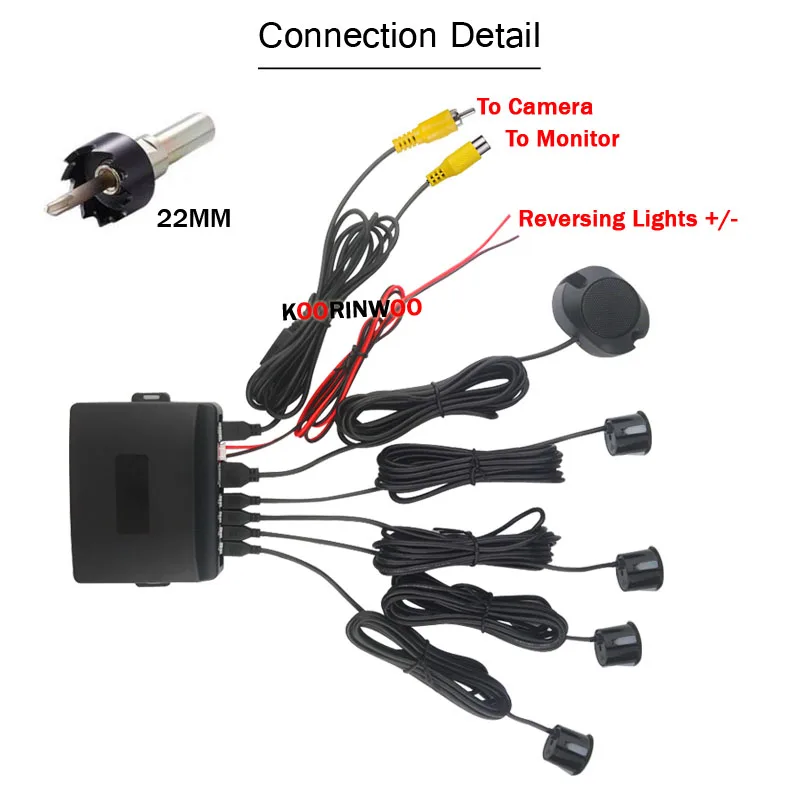 Koorinwoo Adjustable AHD Parking Sensor 4 Video Sysem RCA Digital Number Car Parktronics Car-Detector Sensors For AHD Camera 12V