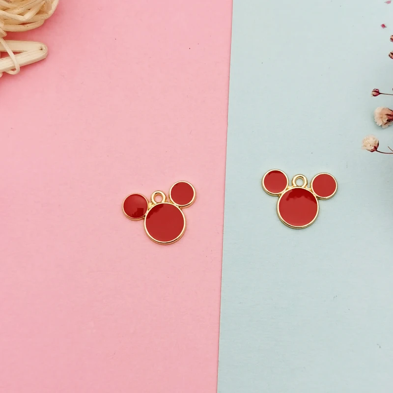 Colgantes de esmalte en forma de cabeza de Mickey, accesorios de joyería para el cabello, 14x20mm