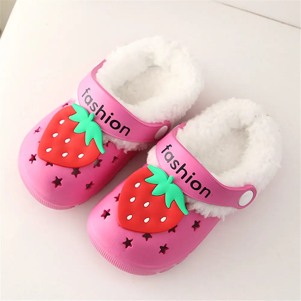 Winter Children Kids Girl Mules Warm Clogs Cute Sandals Strawberry Removable Garden Slippers Baby Toddler Shoes For Girls Boys