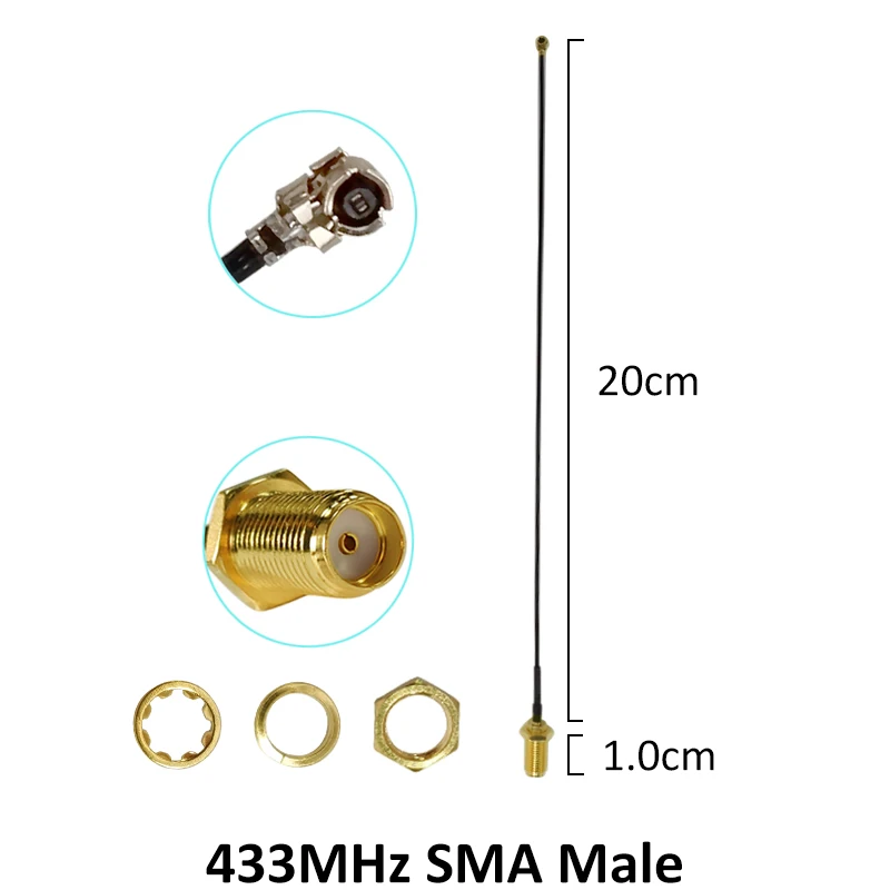 GRANDWISDOM 10pcs 433mhz antenna 2-3dbi sma male lora antene iot module lorawan antene ipex 1 SMA female pigtail Extension Cable