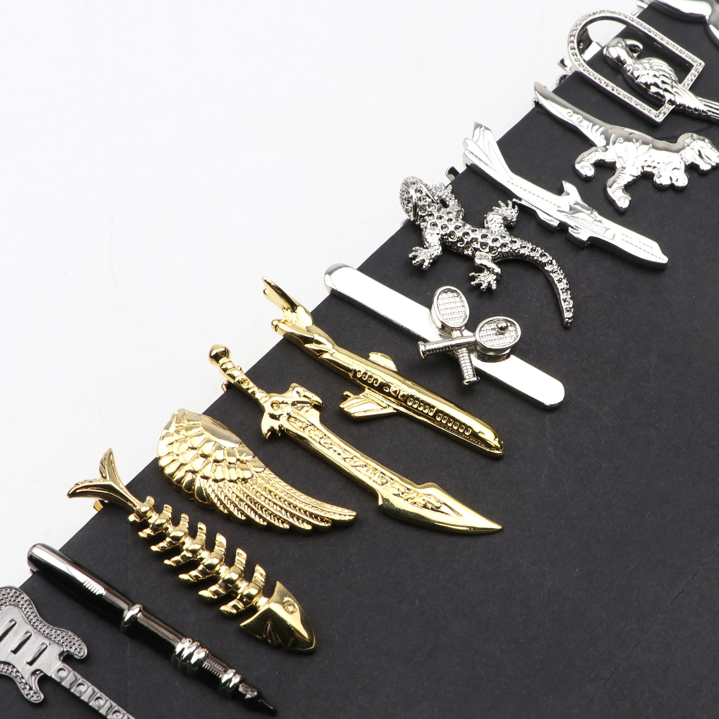 New Men\'s Tie Clip Bright Chrome Stainless Steel Airplane Ruler Guitar Shape Jewelry Necktie Clips Pin Clasp Clamp Wedding Gifts