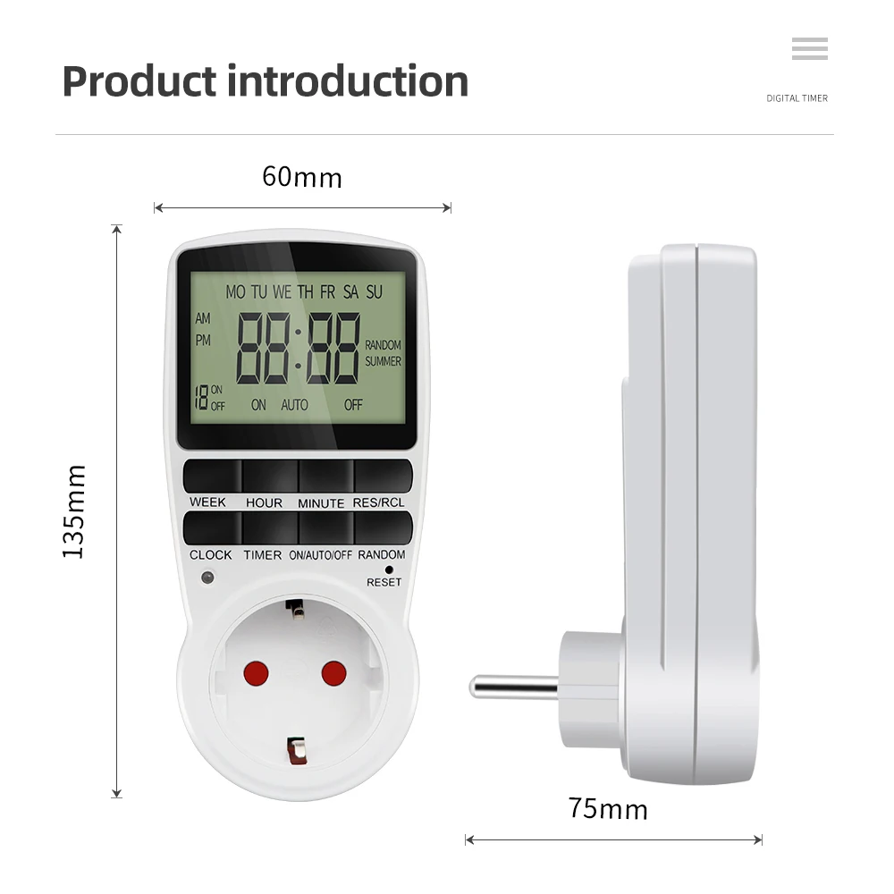 Electronic Digital Timer Switch 12/24 Hour Programmable Timing Socket 220V Kitchen Timer Outlet Time Control EU UK US AU FR Plug