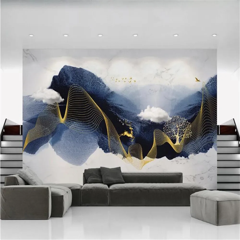 

Milofi Zen minimalist abstract ink landscape elk large wallpaper mural TV background wall decorative painting