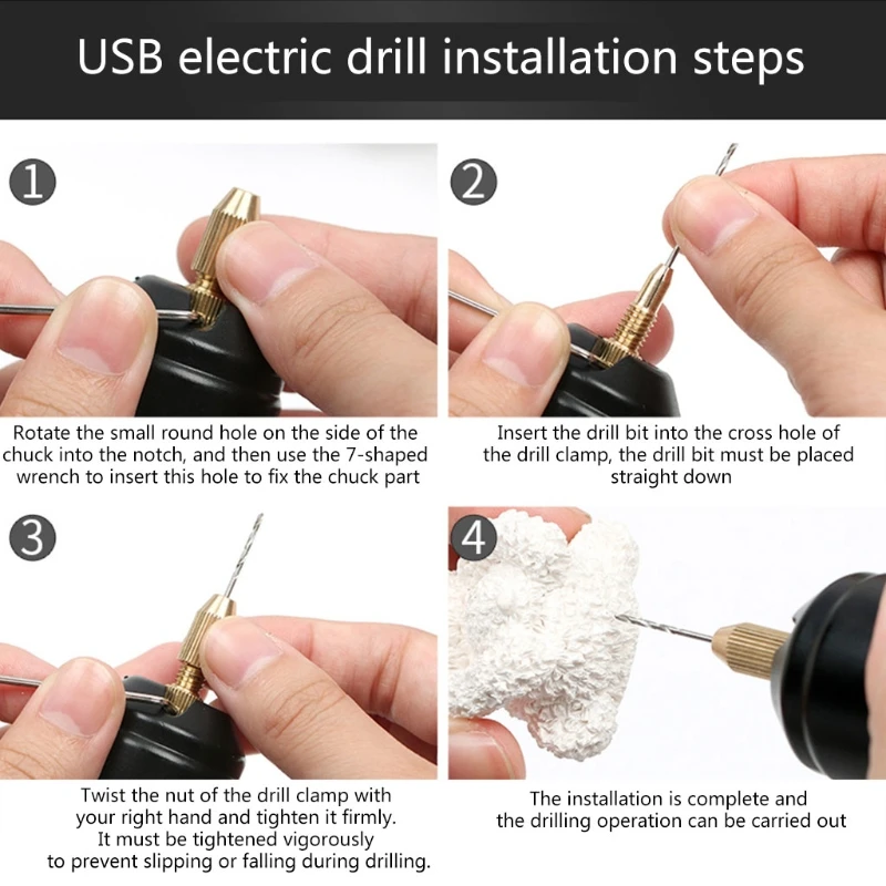 Handheld Mini Electric Drill for Pearl Epoxy Resin Jewelry Making DIY Wood Crafts Tools with 5V USB Data Cable