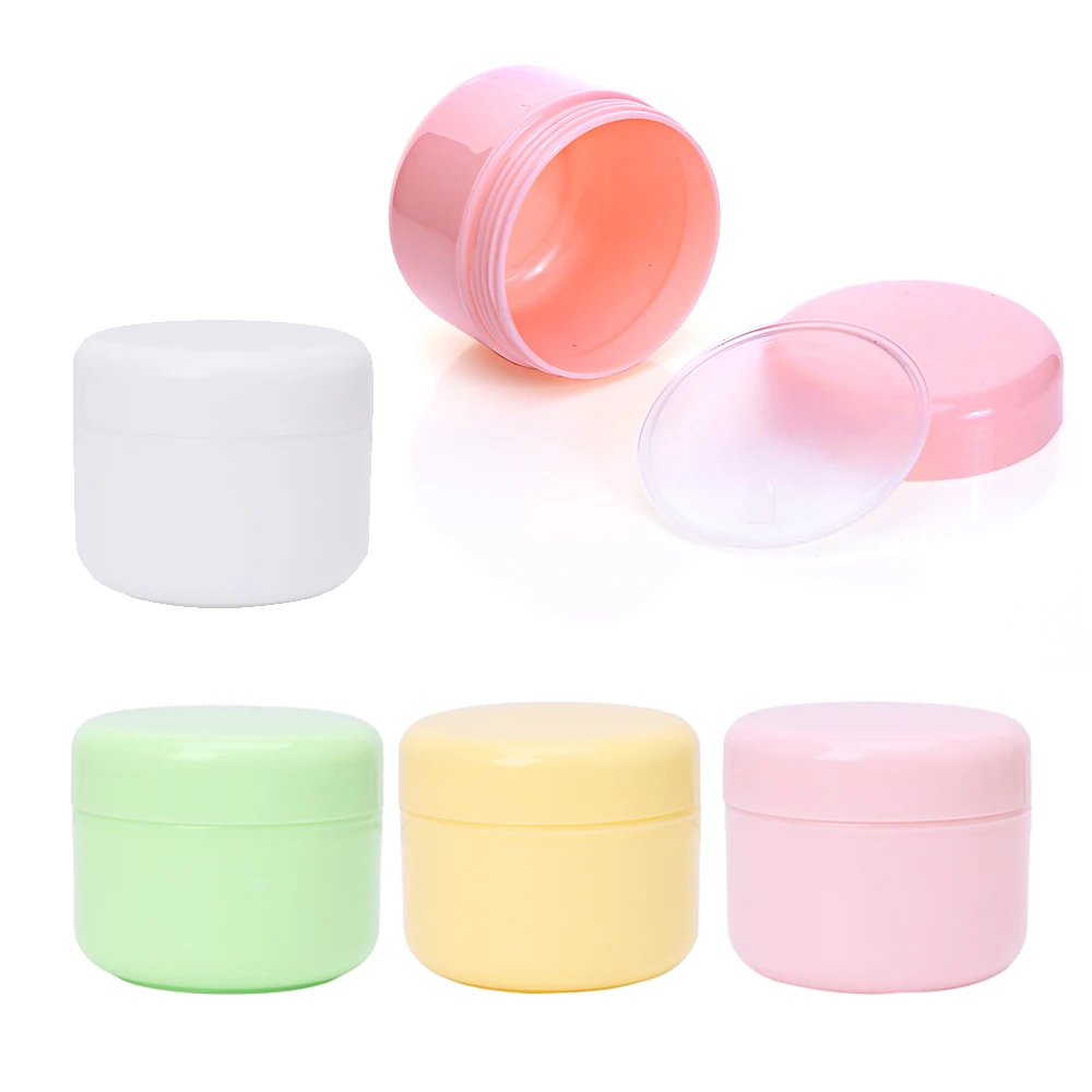 50pcs Empty Cosmetic Jar 10/20/30/50/100g Plastic Refillable Bottles Travel Face Cream Lip Balm Lotion Container  5 Colors