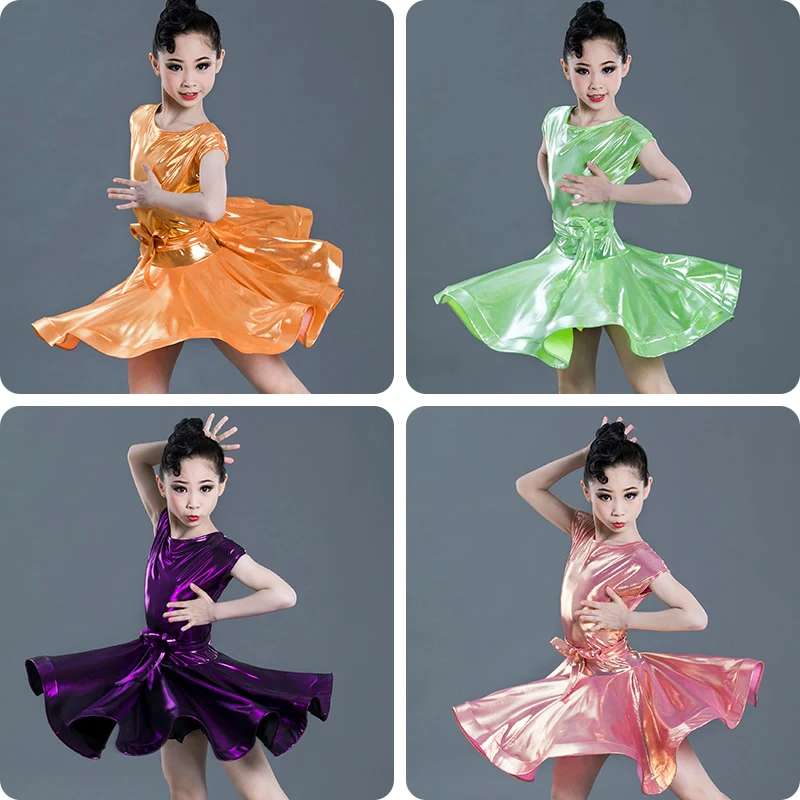 Shiny Girls Kids Junior Club Latin Dresses Round neck Modern Ballroom Latino Dresses For Dancing