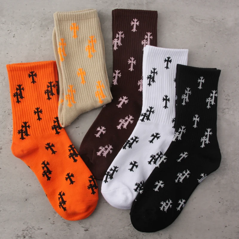 Crew Street Fashion Socks Spiny Crucifix Latin Cross Rood Cotton Gothic Elastic Punk Cemetery Tombstone Coconut Cocoa Palm Tree