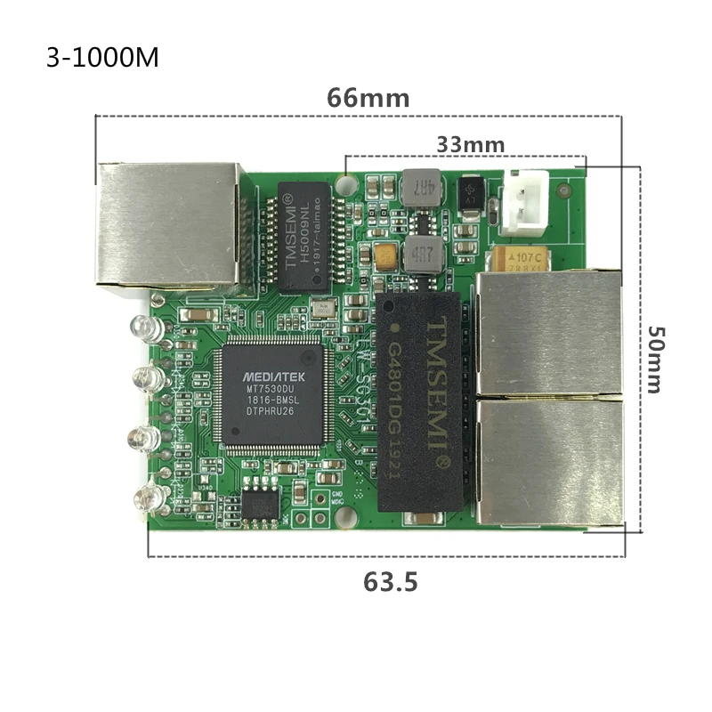 Módulo de interruptor Gigabit es ampliamente utilizado en tira LED 3/4 puertos 10/100/1000m puerto de contacto mini Módulo de interruptor placa base PCBA