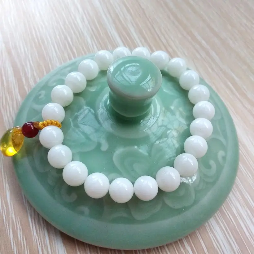 8mm Valuable Jade Grade Clam Bangle Mala Bead Bracelet Tridacninae Amulet Rosary Bless Beeswax Decoration