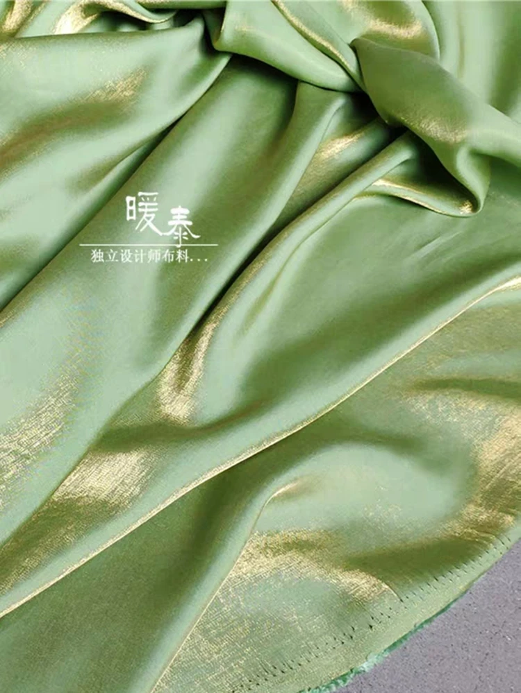 Mercerized Cotton Silk Satin Fabric Green gold Gradient DIY Decor Kungfu Suits Shirt Skirts Pajamas Dress Designer Fabric