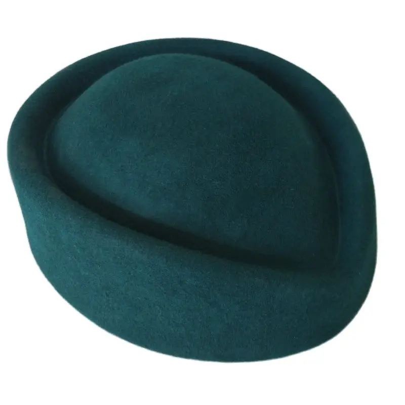 Fashion Top Quality 100% Wool Women Felt Beret Hat Teardrop Fancy Stewardess Air Hostesses Pillbox Hat Fascinator Base Cap