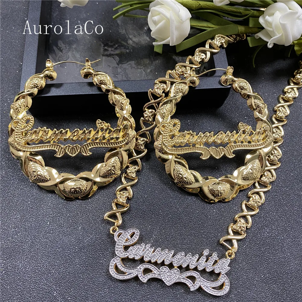 Imagem -02 - Aurolaco-xoxo Custom Name Conjunto Jóias para as Mulheres Aros de Ouro Senhoras Presentes Moda Novo