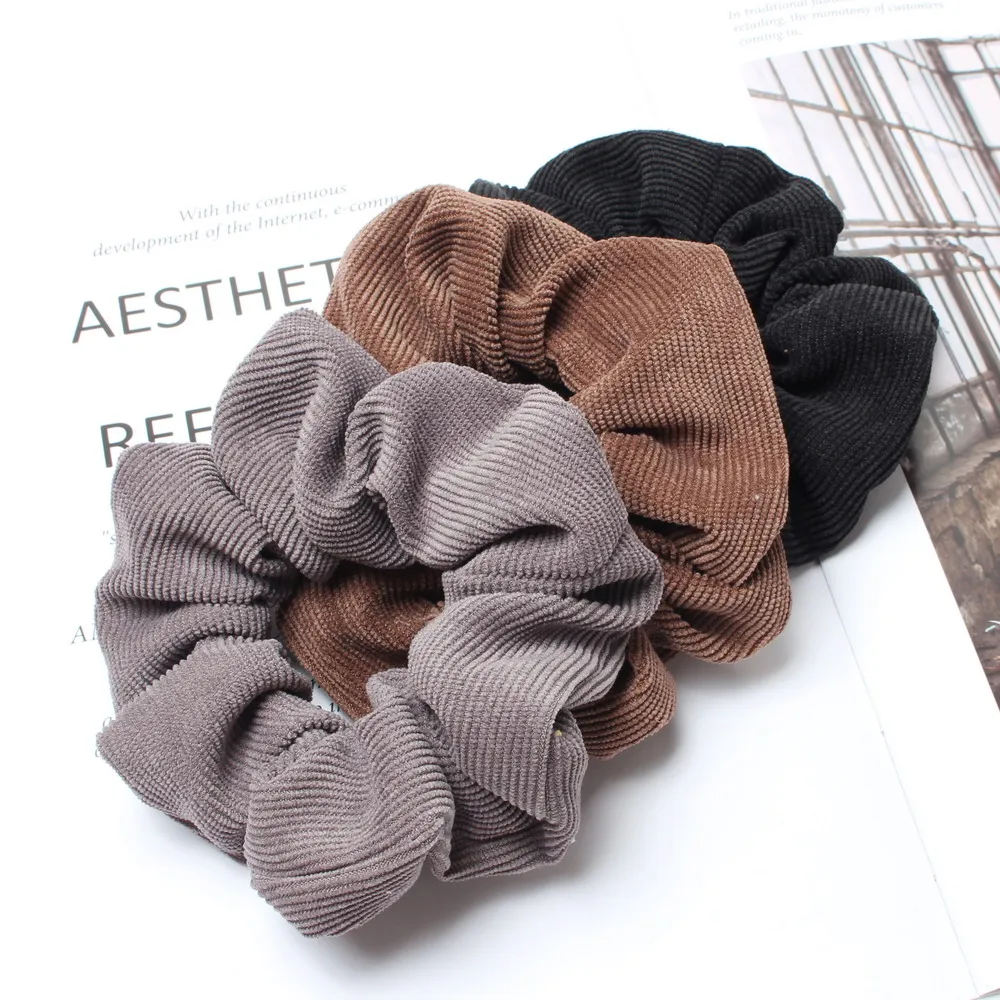Schnur Scrunchie Herbst Winter Cord Fester Stoff Scrunchies Set Elastische Haarbänder Mode Pferdeschwanz Haargummi Seil Kopfbedeckung 3PK – Detail 6