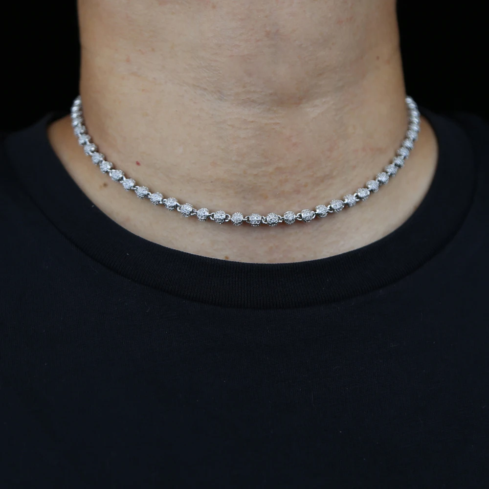 Iced Out Bling 5A Cubic Zirconia Paved CZ Ball Link Chain In White Silver Gold Color Choker Necklace For Mens Boy HipHop Jewelry