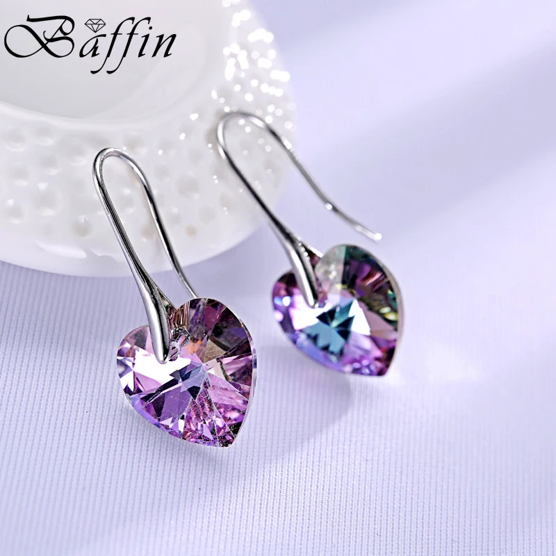 Romantic Heart Crystals from Austria Drop Earrings Hanging For Women Party Friends Birthday Hot Selling Silver Color Ear Jewelry