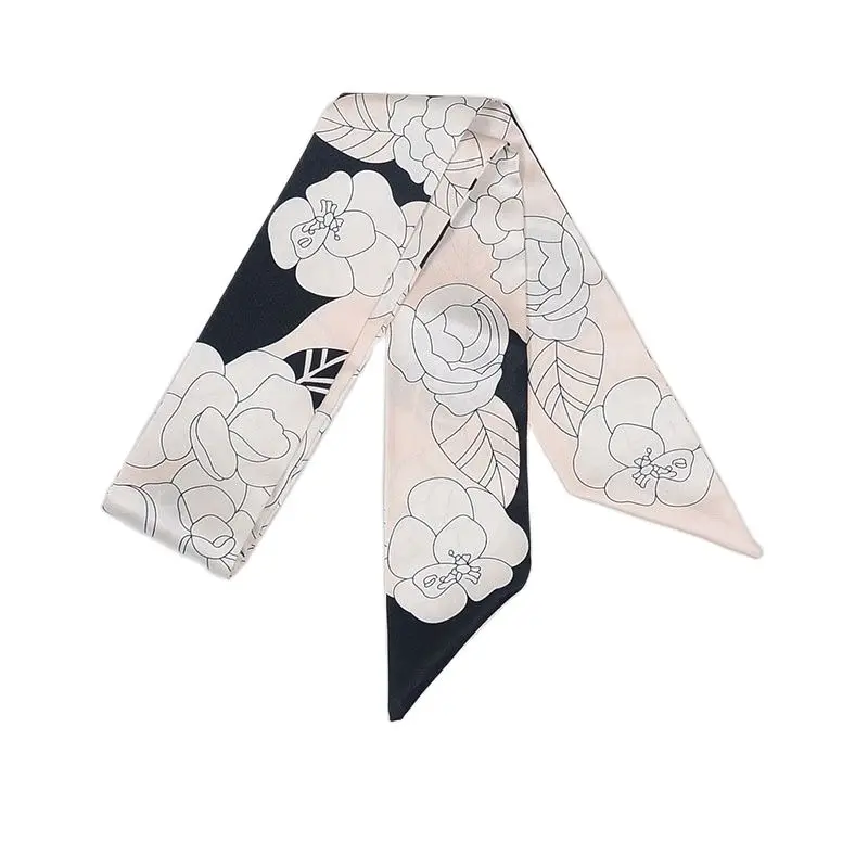 New Listing Silk Scarf Camellia Pattern Twill Satin Scarf Ladies Luxury Fashion Tie Bandana 2022