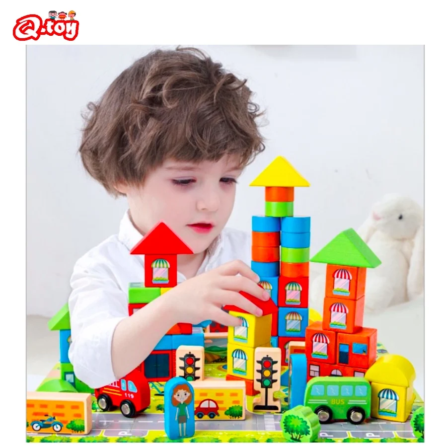 

Children's Assembled wooden toys building blocks Montessori early educational toy girls boys birthday gift Traffic Racing Scenes