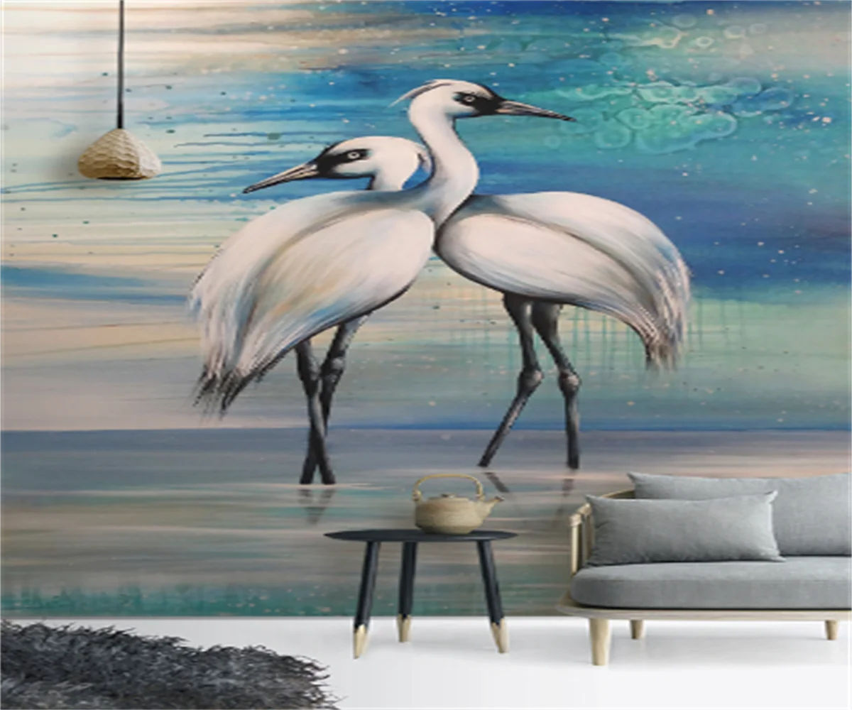 Professional custom wallpaper mural European hand-painted oil painting couple heron background porch wall mural