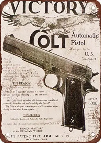 Colt M1911 Victorian look retro reproduction metal tin logo 7x10 inch