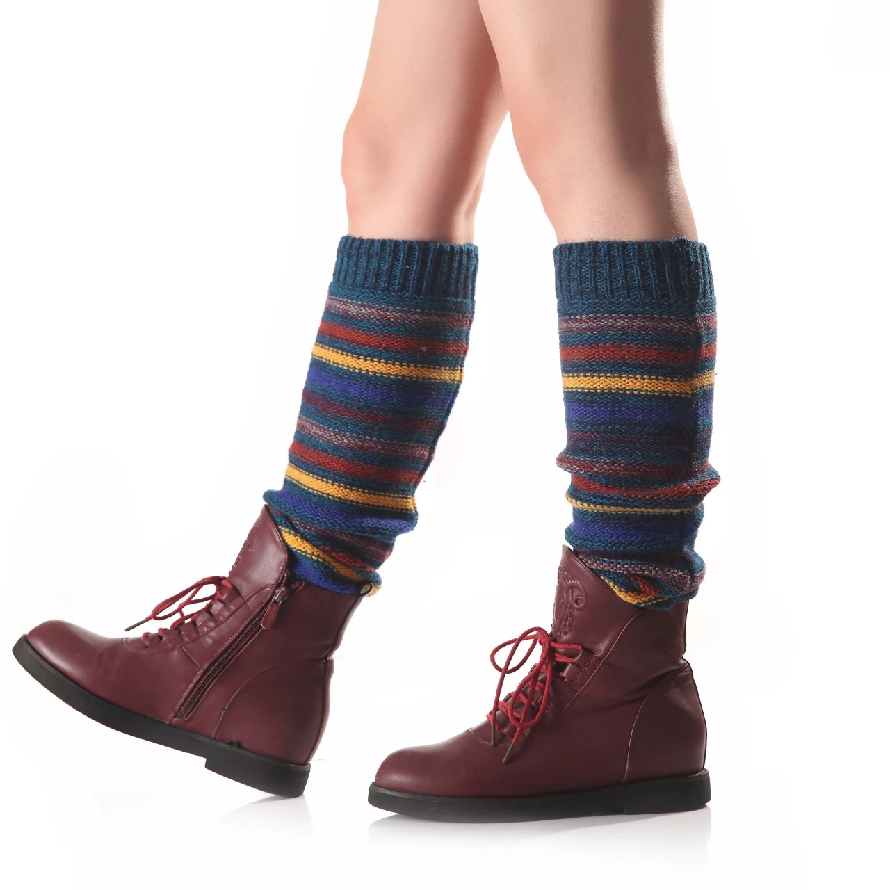 Womens Autumn Winter Stripes Leg Warmers Girls Thermal Knee Length Boot Socks Knitted Footless Warm Leg Socks