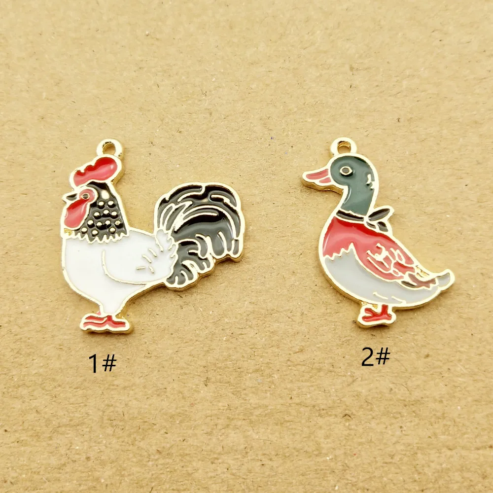 10pcs Enamel Cock Duck Charm for Jewelry Making Necklace Bracelet Earring Pendant Diy Accessories Zinc Alloy Gold Plated